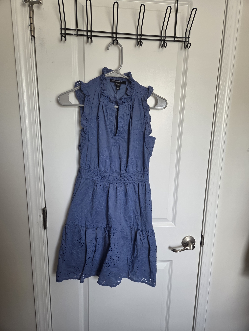 Maggy London Blue Eyelet Ruffle High-Low Dress